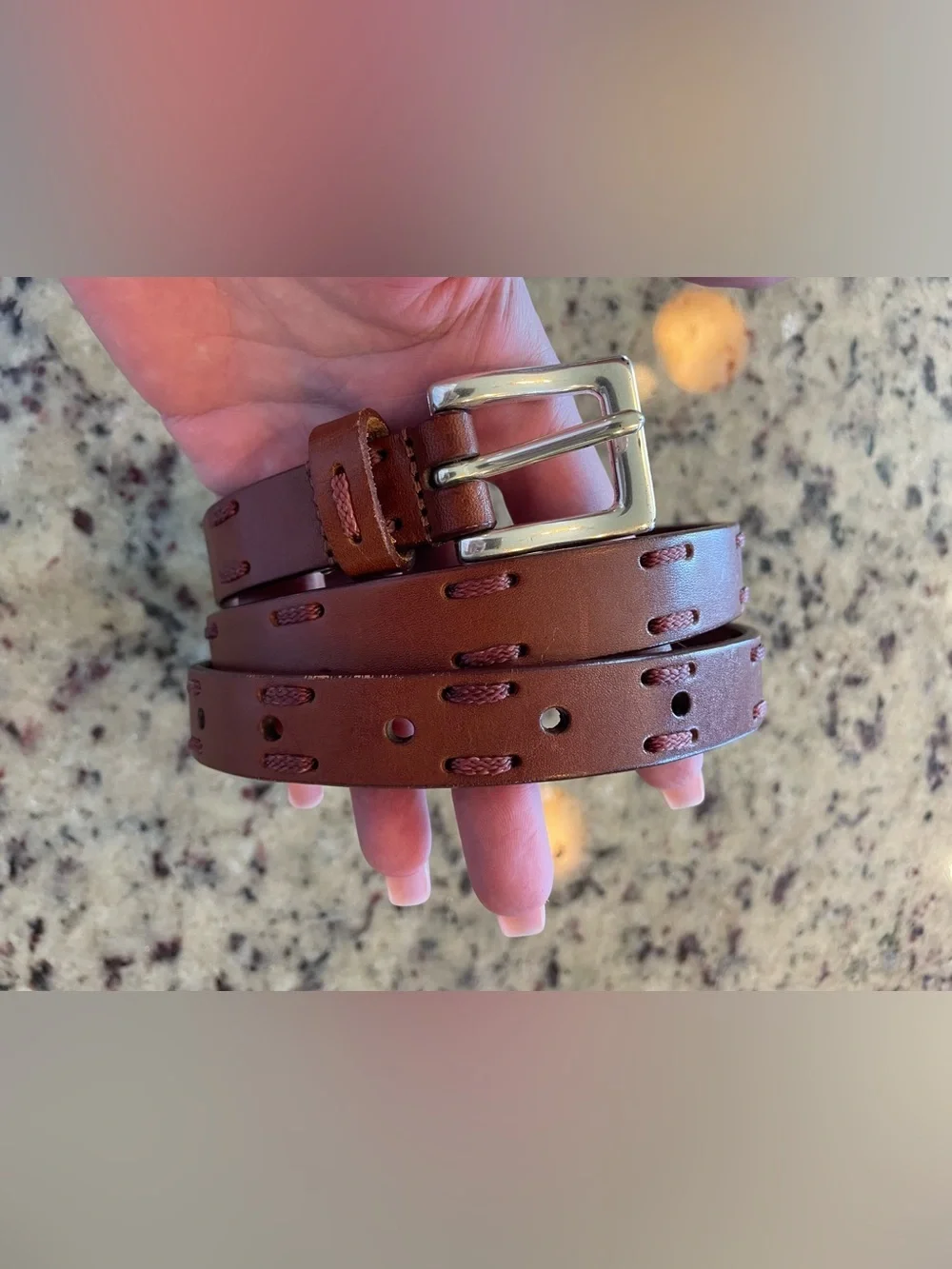 New women’s Brown Leather Belt with Contrast Stitching 29”-33” M